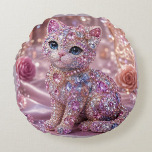 Velvet Night Cat Aesthetic Print Round Cushion