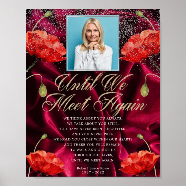 Velvet Photo Elegant Red Roses Funeral Poem Sign (Front)