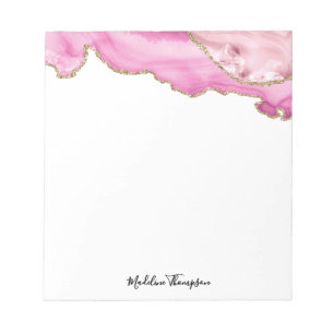 Velvet Pink Gold Agate Geode Script Typography Notepad
