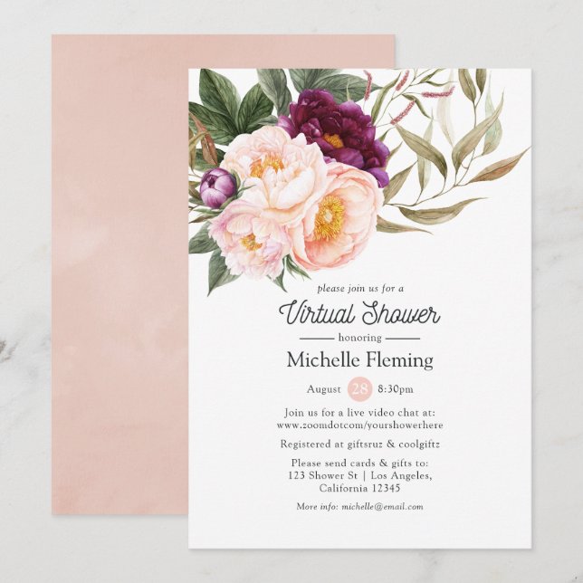 Velvet Plum and Blush Floral Virtual Baby Shower Invitation (Front/Back)