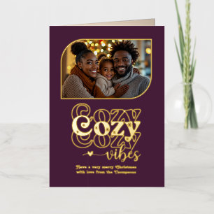 Velvet Plum Cosy Vibes Christmas Photo Foil Holiday Card