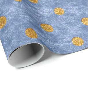 Velvet Polka Tiny Golden Dots Blue Gray Steel Wrapping Paper
