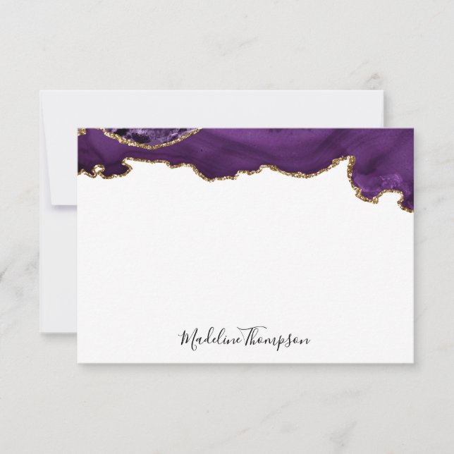 Velvet Puple Gold  Agate Geode Script Typography 2 Card (Front)