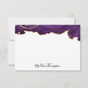 Velvet Puple Gold  Agate Geode Script Typography 2 Card