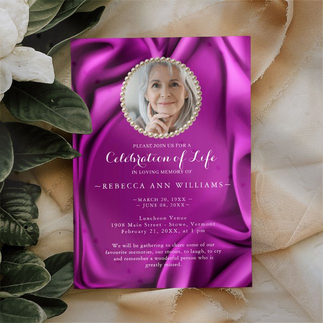 Velvet Purple Silky Photo Celebration of Life Invitation (Creator Uploaded)