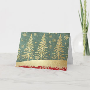 Velvet Red Border Gold Foil Christmas Tree Card