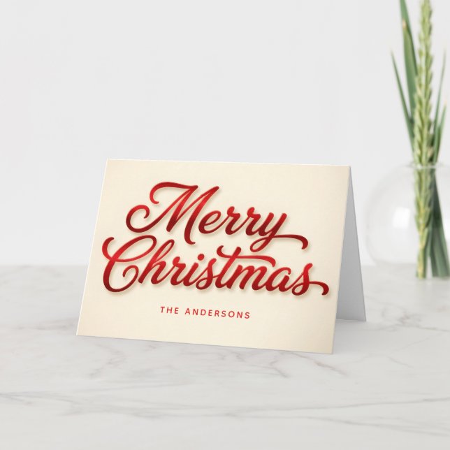 Velvet Red Retro Script Merry Christmas Holiday Card (Front)