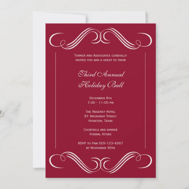 Velvet red symphony flourish corporate event party invitation (Front)
