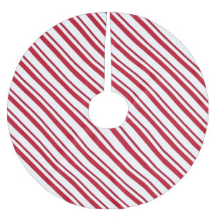 Velvet ribbon stripes, deep red and white brushed polyester tree skirt