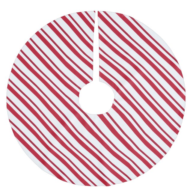 Velvet ribbon stripes, deep red and white brushed polyester tree skirt (Front)