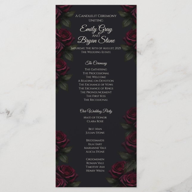 Velvet Rose Wedding Program (Flat Lay) Programme (Front)