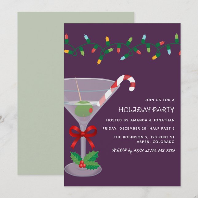 Velvet Spruce Christmas Holiday Cocktail Party Invitation (Front/Back)
