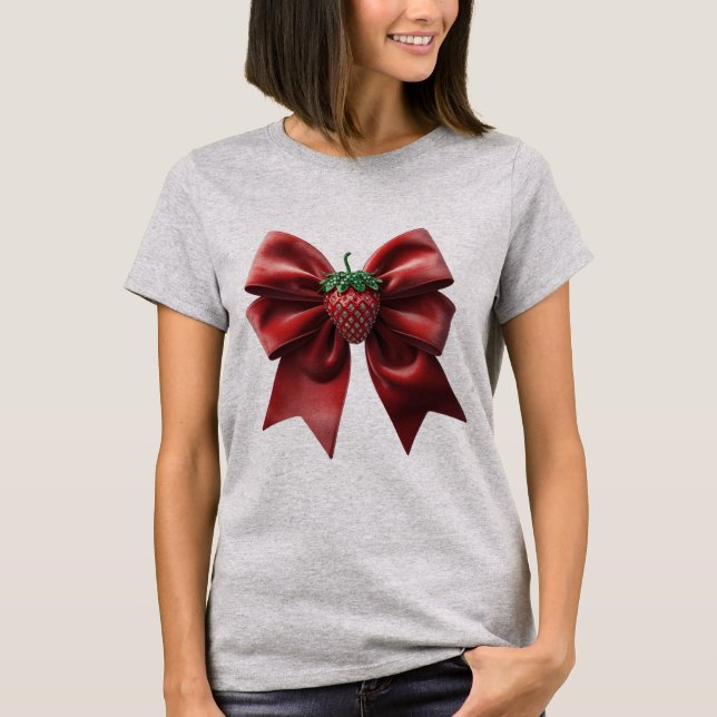Velvet strawberry bow T-Shirt (Front)