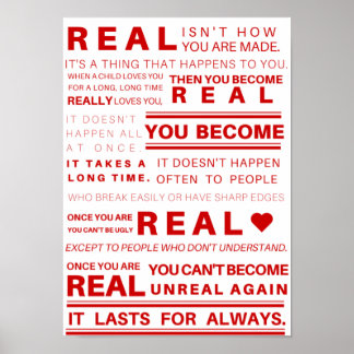Velveteen Rabbit Real Quote Poster (Red)