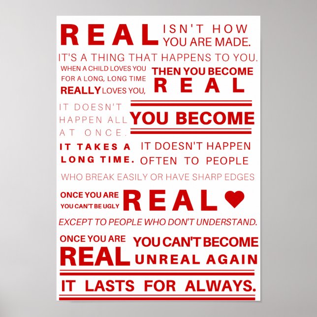 Velveteen Rabbit Real Quote Poster (Red) (Front)