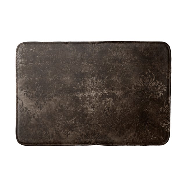 Velvety Bronze Damask | Brown Baroque Grunge Bath Mat (Front)