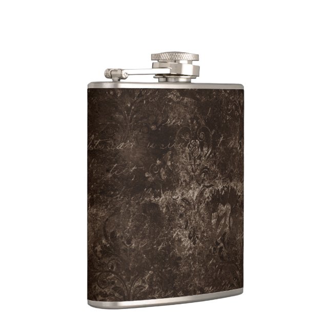Velvety Bronze Damask | Brown Baroque Grunge Hip Flask (Right)