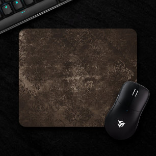 Velvety Bronze Damask Brown Baroque Grunge Mouse Mat