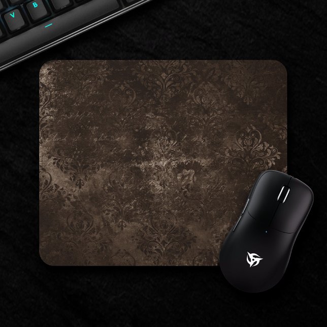 Velvety Bronze Damask | Brown Baroque Grunge Mouse Mat (Creator Uploaded)
