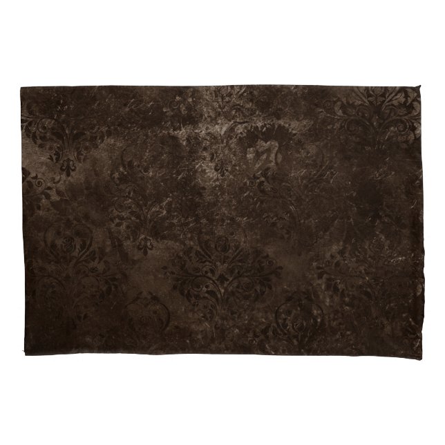 Velvety Bronze Damask | Brown Baroque Grunge Pillowcase (Front)