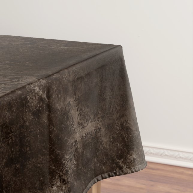 Velvety Bronze Damask | Brown Baroque Grunge Tablecloth (In Situ)