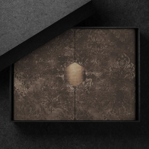 Velvety Bronze Damask   Brown Baroque Grunge Tissue Paper