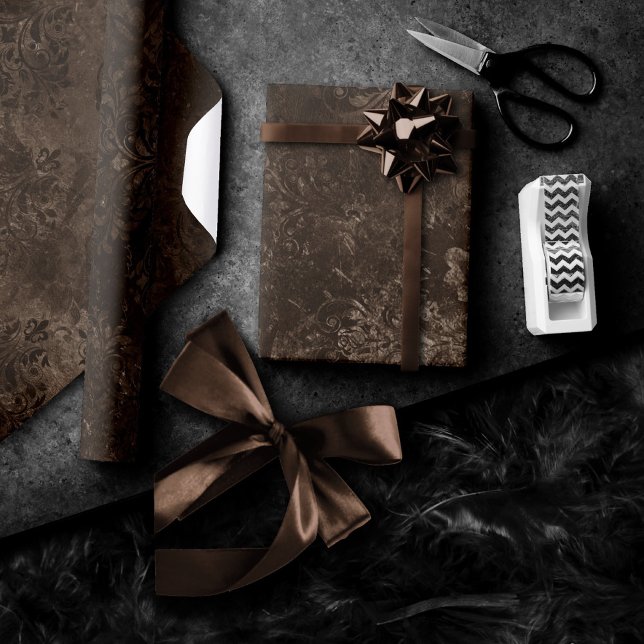 Velvety Bronze Damask | Brown Baroque Grunge Wrapping Paper (Creator Uploaded)