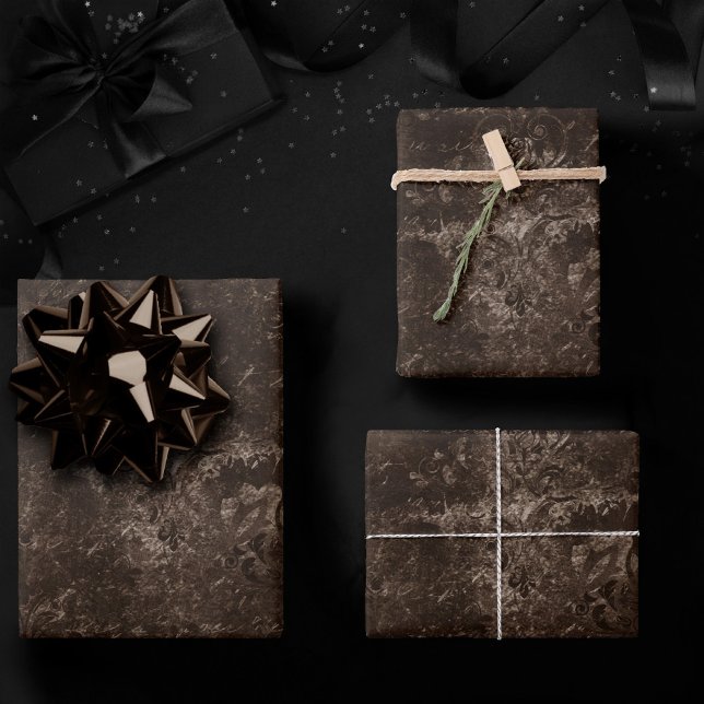 Velvety Bronze Damask | Brown Baroque Grunge Wrapping Paper Sheet (Creator Uploaded)
