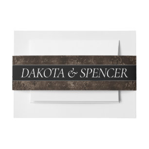 Velvety Bronze Damask   Mocha Brown Grunge Baroque Invitation Belly Band