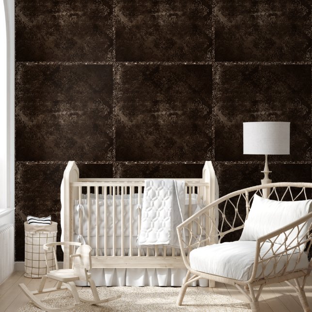 Velvety Bronze Damask | Mocha Brown Grunge Baroque Wallpaper (Kids)