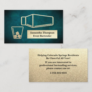 Velvety Gold Glitter Bartender Event Business Card