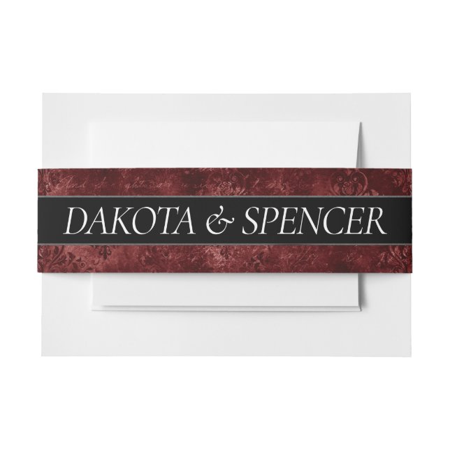Velvety Henna Damask | Crimson Red Grunge Baroque Invitation Belly Band (Front Example)