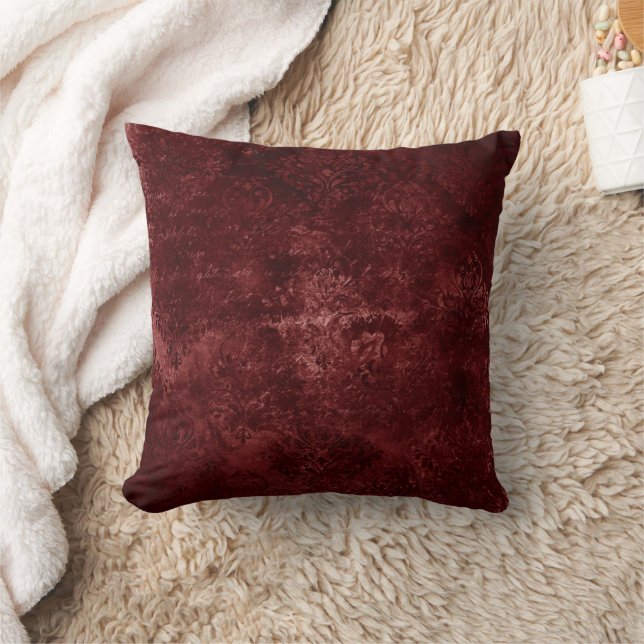 Velvety Henna Damask | Red Distressed Grunge Cushion (Blanket)