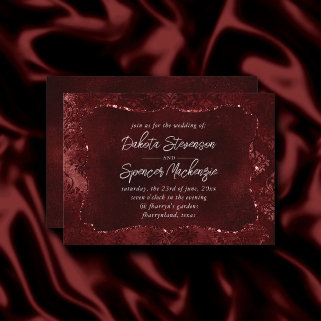 Velvety Henna Damask | Red Distressed Grunge Invitation (Creator Uploaded)
