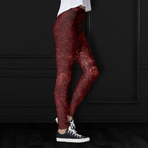 Velvety Henna Damask   Red Distressed Grunge Leggings