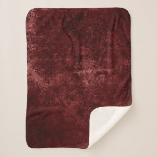 Velvety Henna Damask   Red Distressed Grunge Sherpa Blanket
