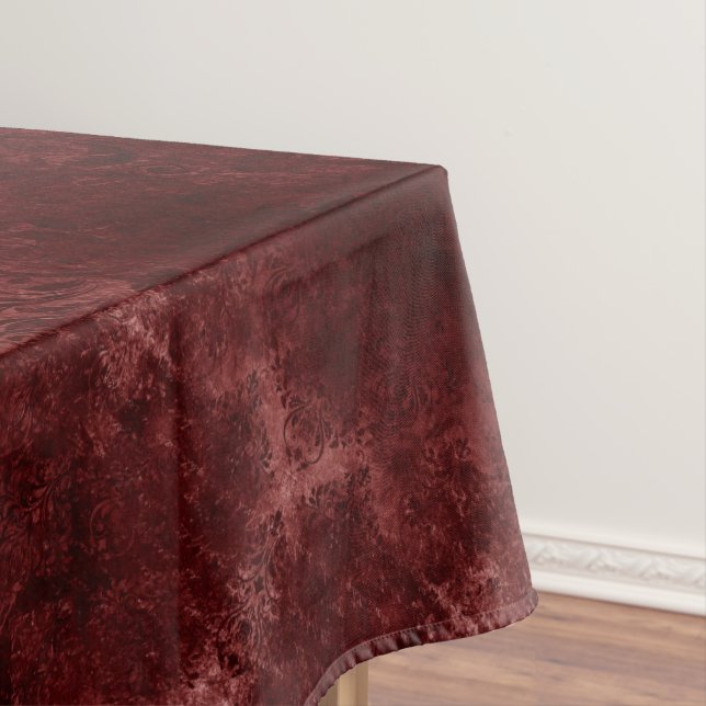 Velvety Henna Damask | Red Distressed Grunge Tablecloth (In Situ)