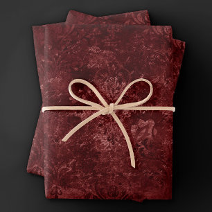 Velvety Henna Damask   Red Distressed Grunge Wrapping Paper Sheet