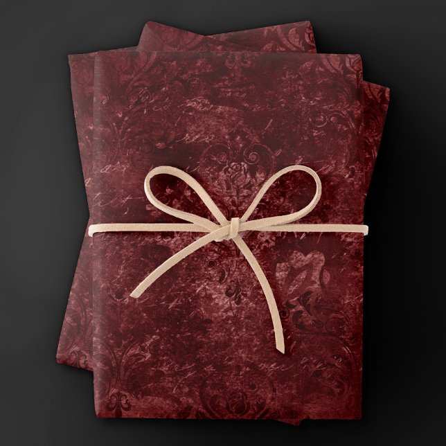 Velvety Henna Damask | Red Distressed Grunge Wrapping Paper Sheet (Creator Uploaded)