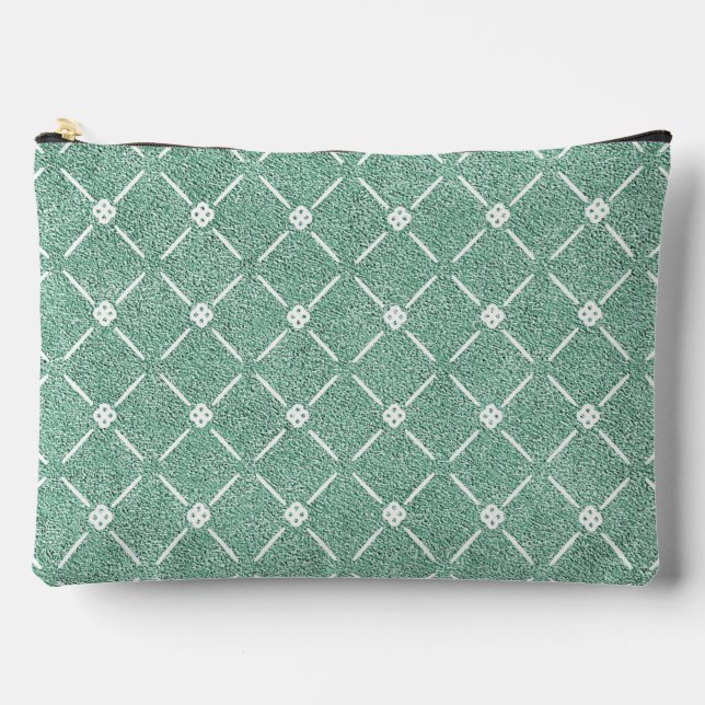 Velvety Lattice Pattern in Mint Green Accessory Pouch (Front)