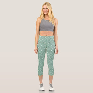 Velvety Lattice Pattern in Mint Green Capri Leggings