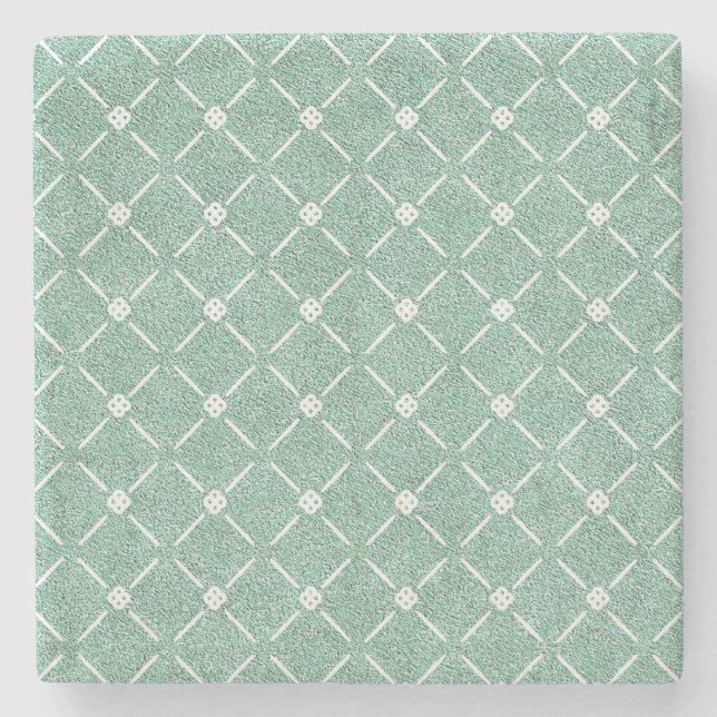Velvety Lattice Pattern in Mint Green Stone Coaster (Front)
