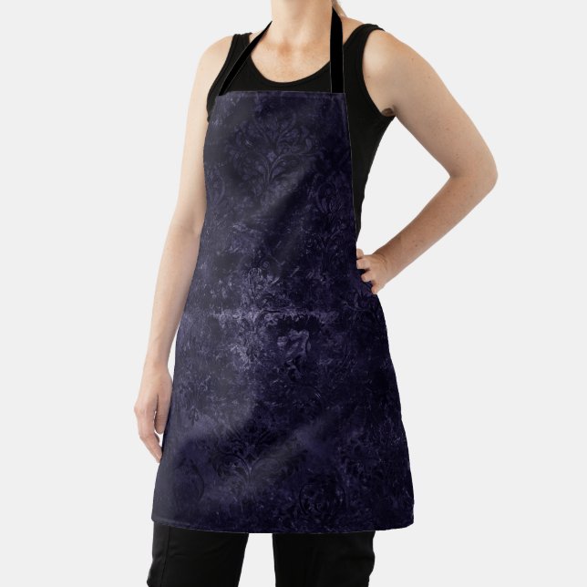 Velvety Midnight Damask | Indigo Purple Grunge Apron (Insitu)