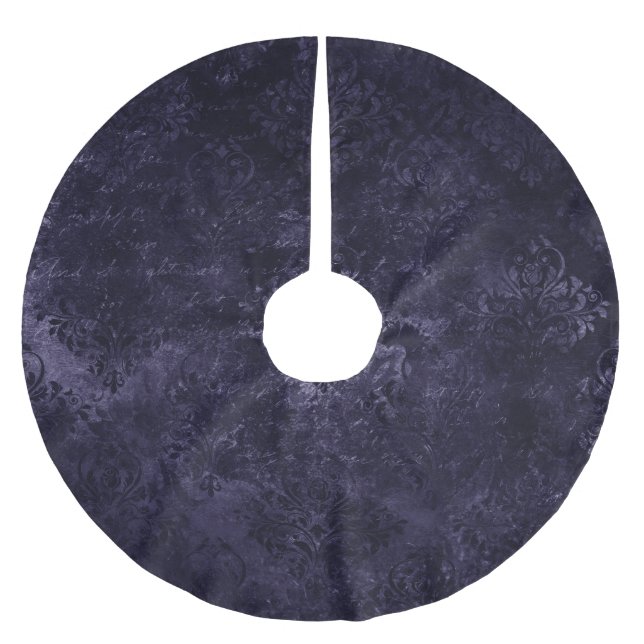 Velvety Midnight Damask | Indigo Purple Grunge Brushed Polyester Tree Skirt (Front)