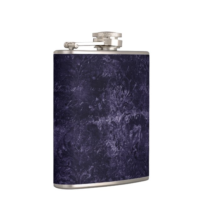 Velvety Midnight Damask | Indigo Purple Grunge Hip Flask (Right)