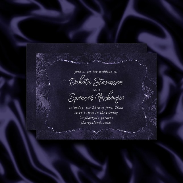Velvety Midnight Damask | Indigo Purple Grunge Invitation (Creator Uploaded)