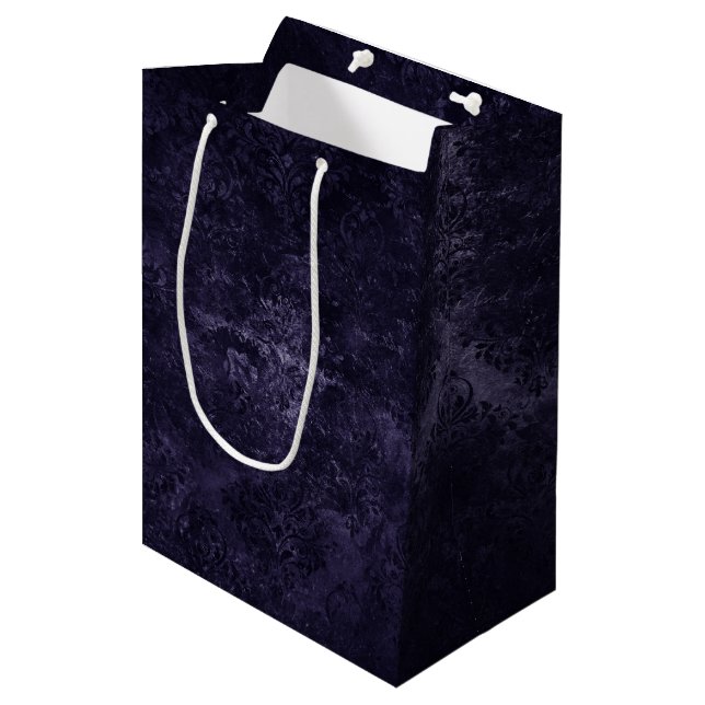 Velvety Midnight Damask | Indigo Purple Grunge Medium Gift Bag (Front Angled)