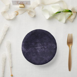 Velvety Midnight Damask Indigo Purple Grunge Paper Plate