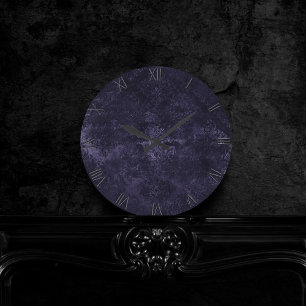 Velvety Midnight Damask Indigo Purple Grunge Round Clock
