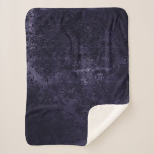 Velvety Midnight Damask   Indigo Purple Grunge Sherpa Blanket